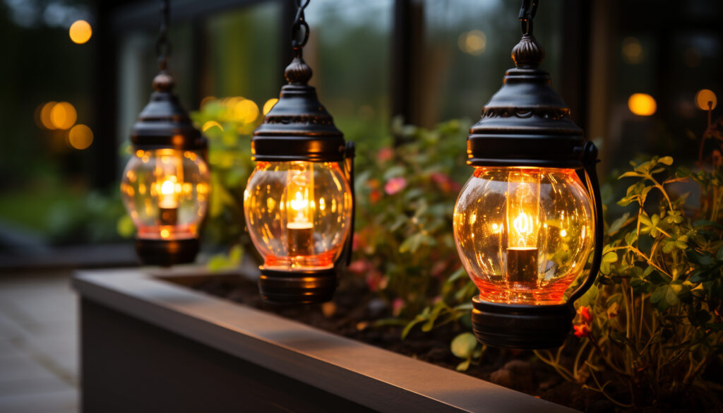 Glowing lantern illuminates dark winter night, creating festive romance generated by AI